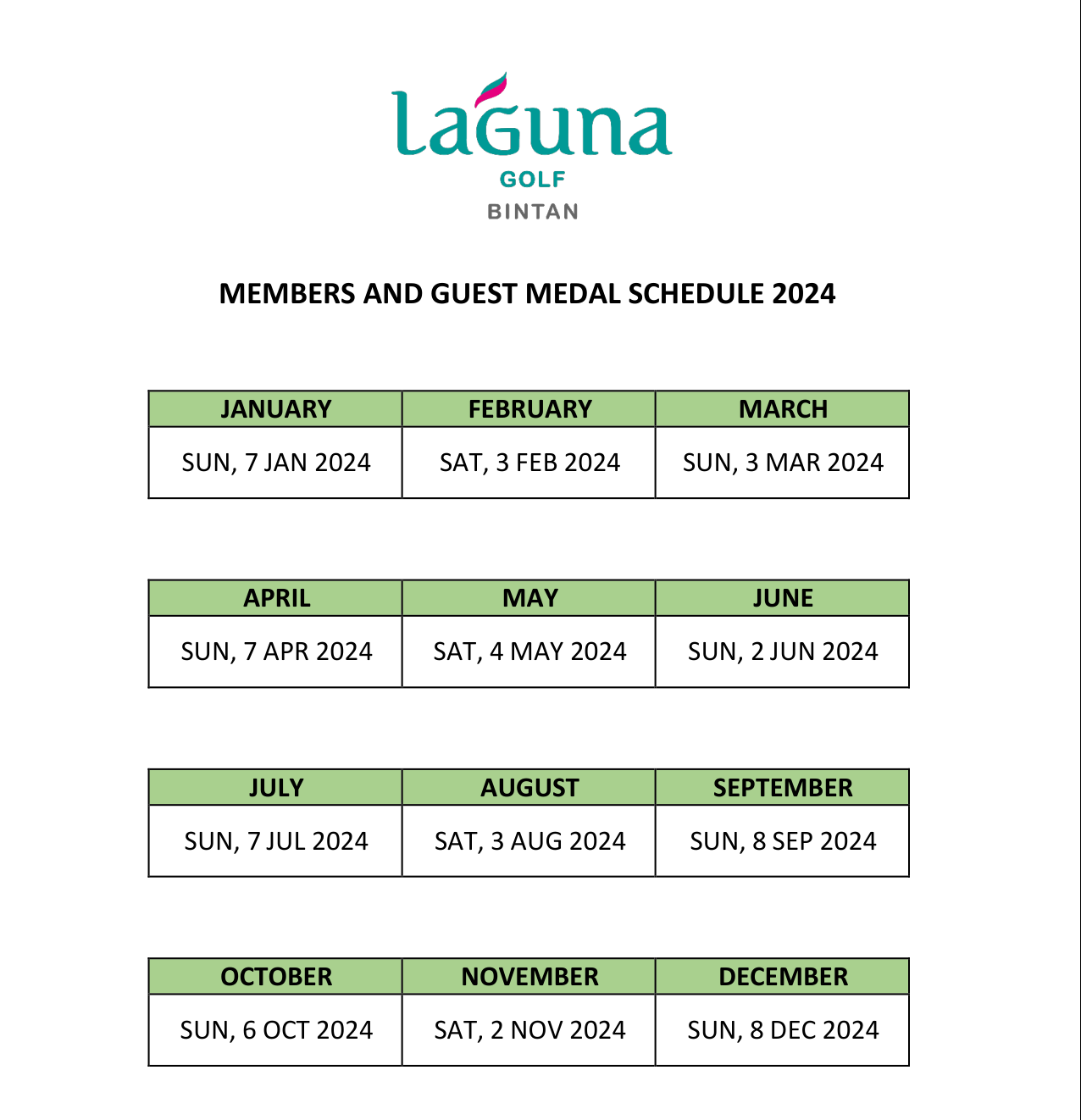 Monthly Medal Schedule 2024 Laguna Golf Bintan